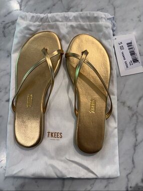 TKEES Gold Metallic Strappy Flip Flop Sandals